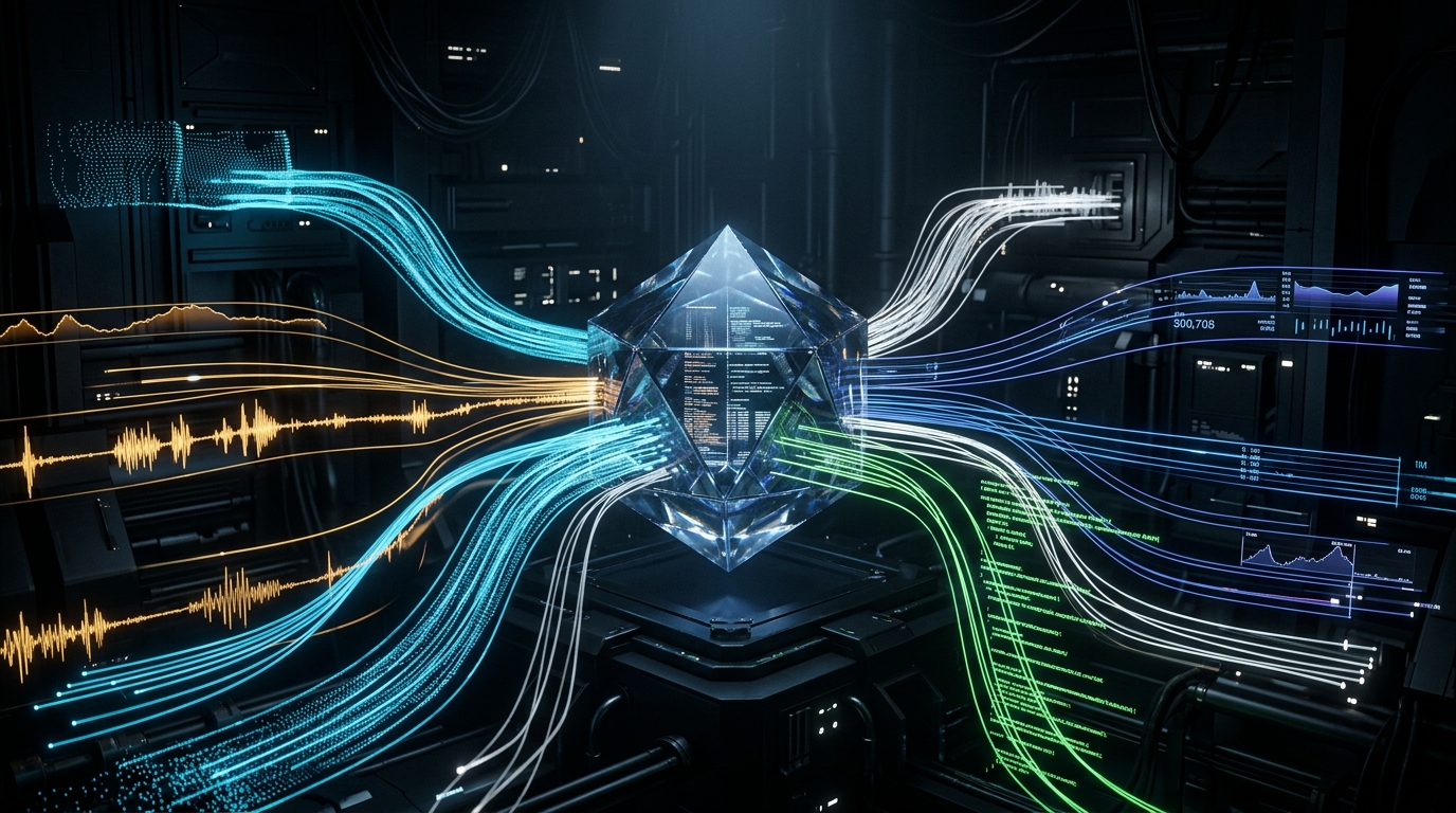 Heterogeneous evidence streams—code, telemetry, documents, sensors—encoded into a unified high-dimensional evidence core with cryptographic provenance.